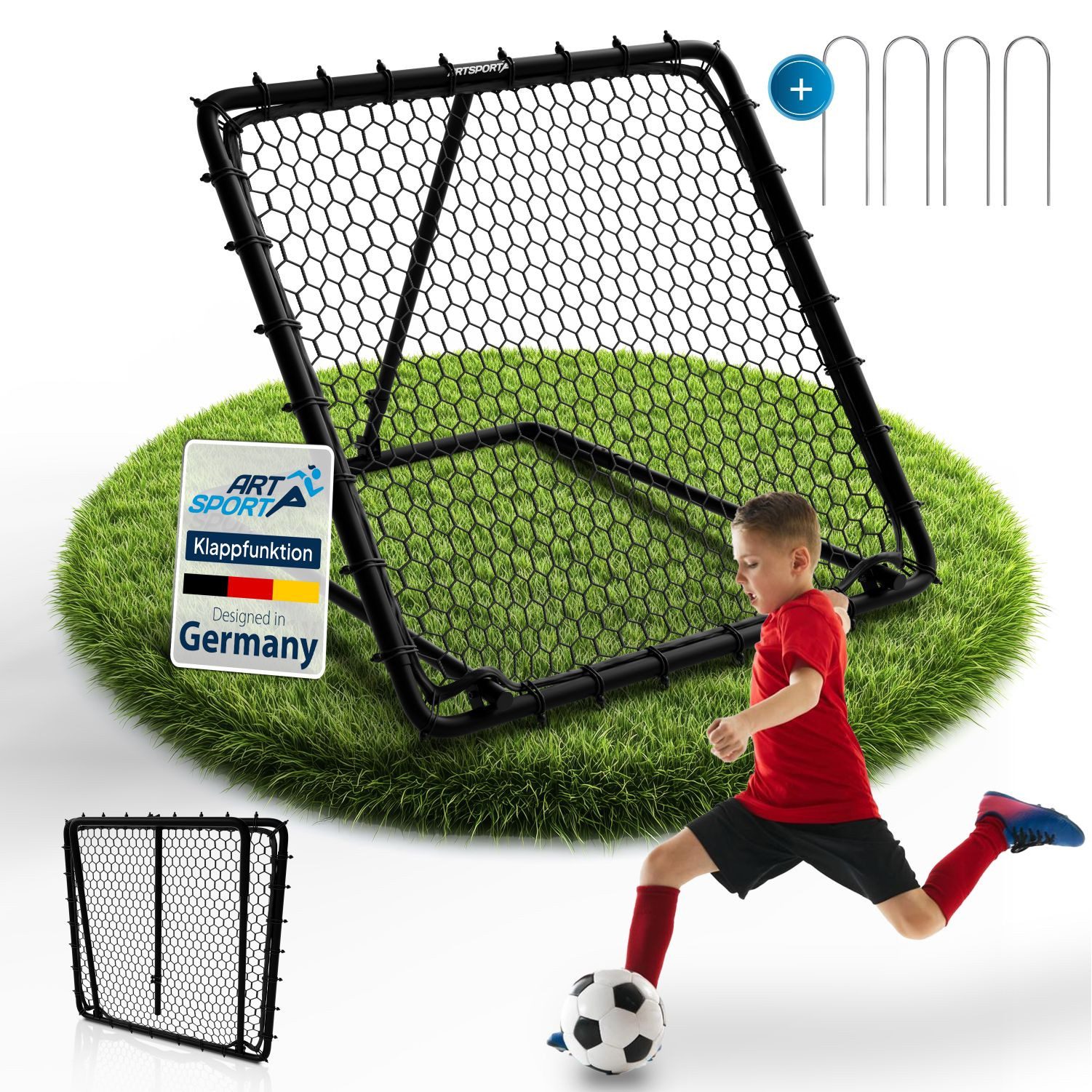 ArtSport Rebounder Power Pass 100 x 100 cm aus Stahl in Schwarz, klappbar & neigbar, (1-St), Fußball-Prellwand für Schuss- & Passtraining, …