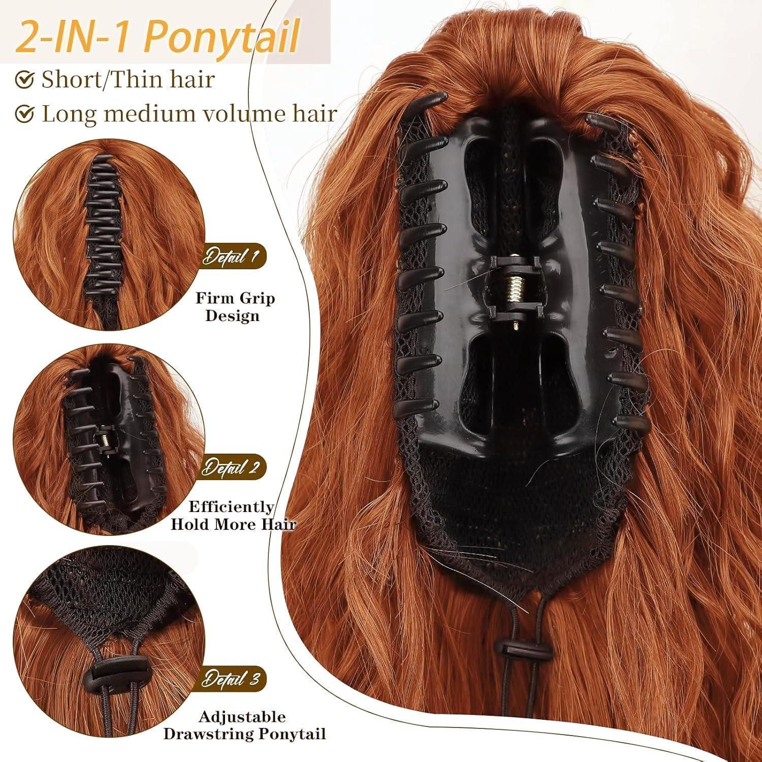 LuxusKollektion Kunsthaar-Extension Pferdeschwanz Haarteil Wellig Zopf 75cm Claw Clip Kupferrot