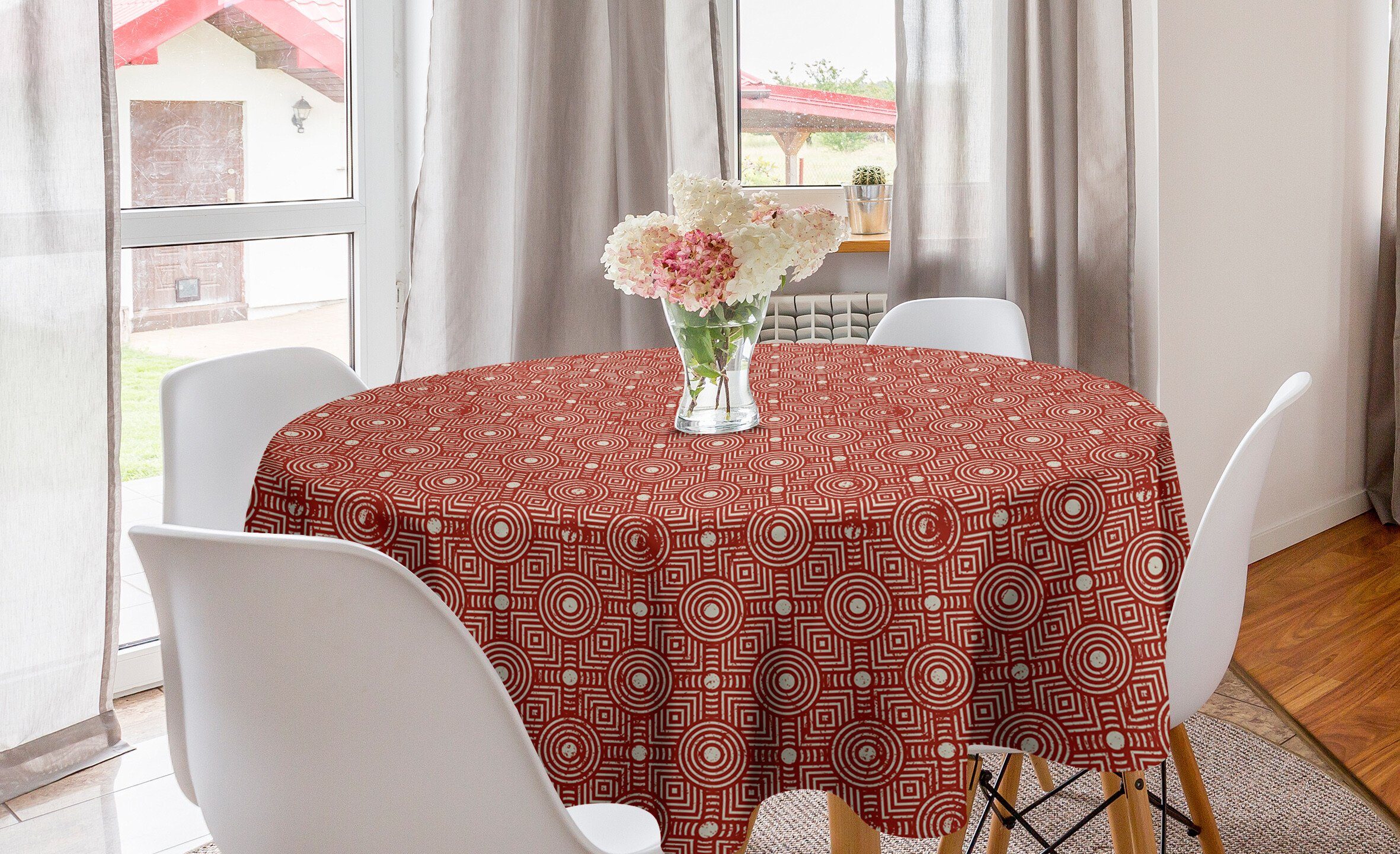 Geometrisch Küche Tischdecke Dekoration, Abakuhaus Tischdecke für Esszimmer Monochrome Grunge Abdeckung Shapes Kreis