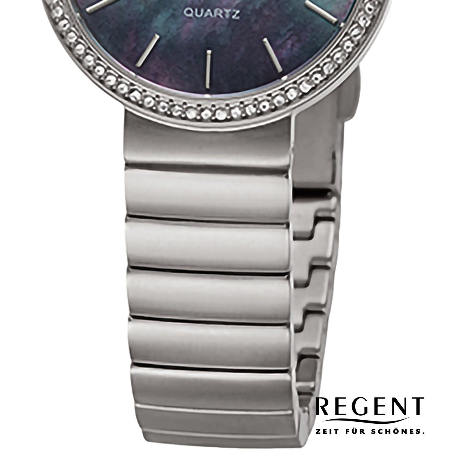 Regent groß rund, extra Analog, Armbanduhr Damen 30mm), (ca. Regent Metallarmband Armbanduhr Quarzuhr Damen