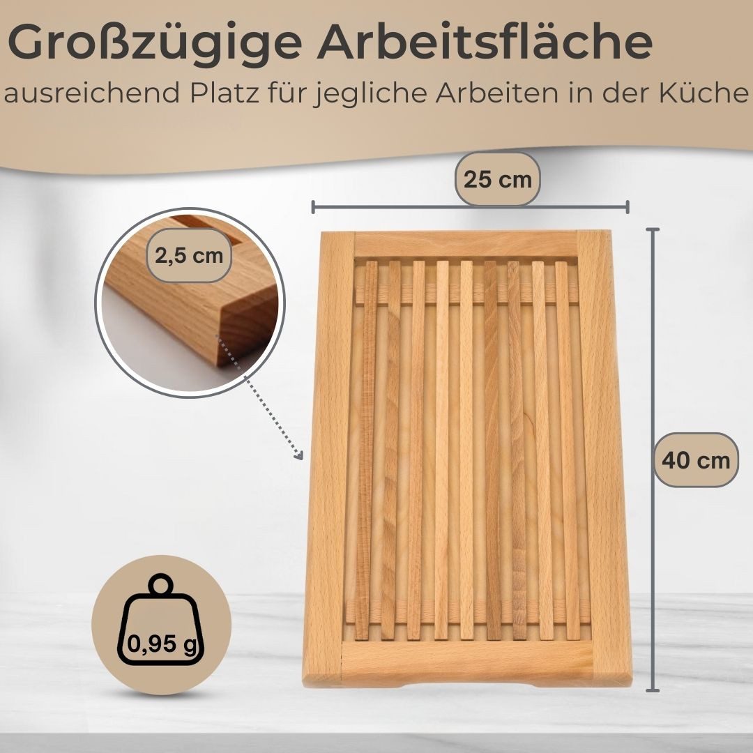 Topanbieter999 Brotschneidebrett Buchenholz mit Krümelfach 40 x 25 cm, Buchenholz, hergestellt in Europa – Bild 2 von 5