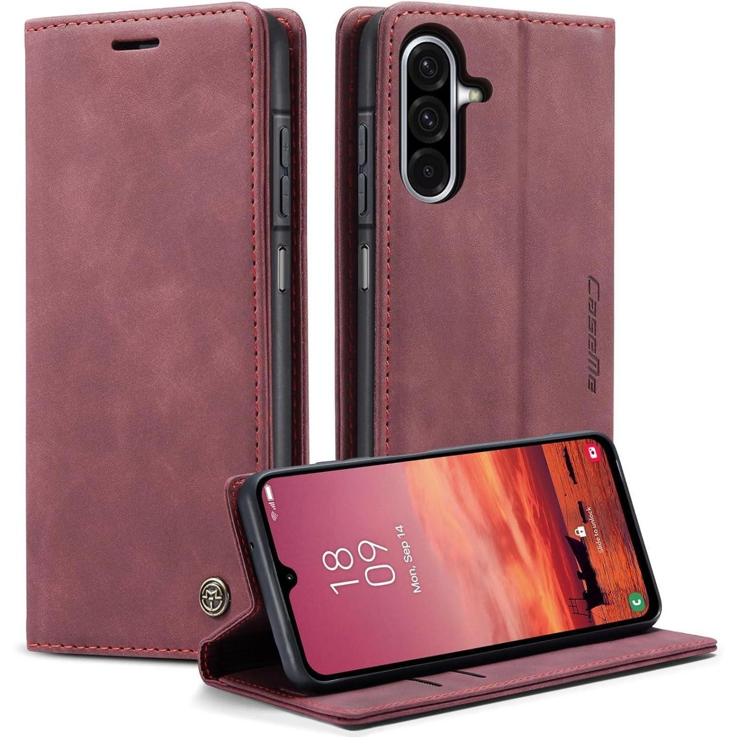 LuxusKollektion Flip Case Handyhülle A17 5G Klapphülle Leder Kartenfach für Galaxy A17 Weinrot