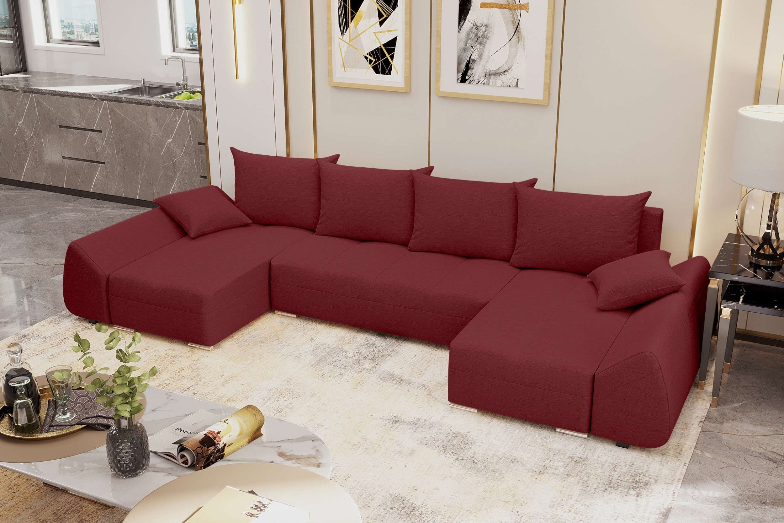 Stylefy Wohnlandschaft mit Bettkasten, Madeira, Sitzkomfort, Eckcouch, mit Modern U-Form, Bettfunktion, Design Sofa