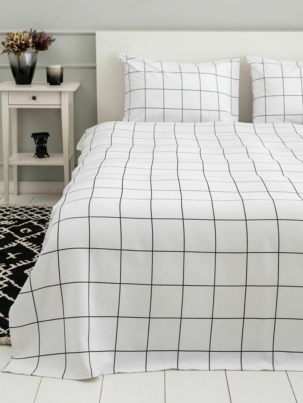 Tagesdecke Pique-Decke Set, Tagesdecke (200x220 cm, weiß/schwarz), Furni24