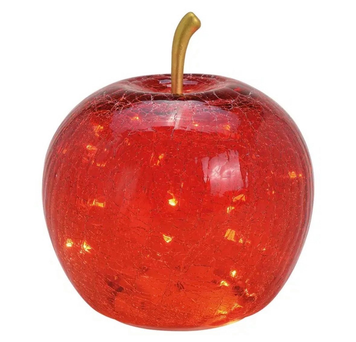 Seyila Home Dekofigur Dekorative Glas Apfel Leuchte mit LED, Crackle-Effekt, Goldener Stiel