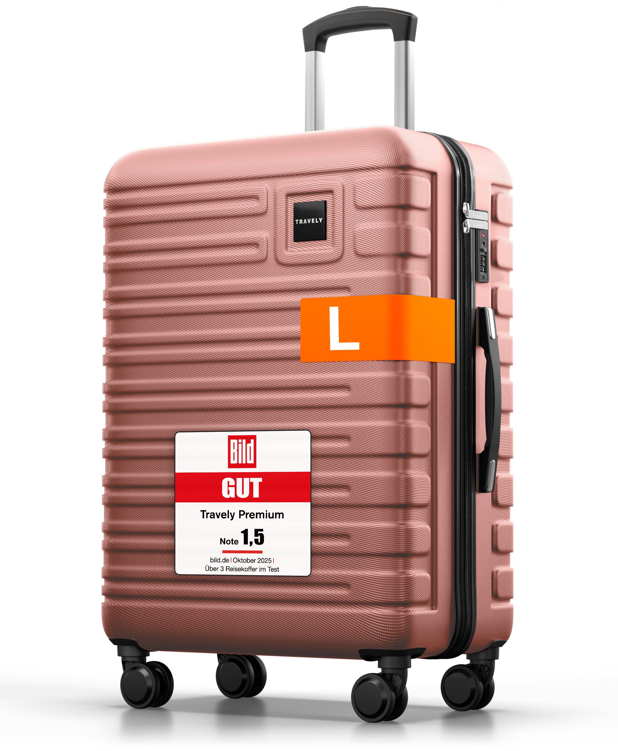 Travely Koffer Polycarbonat Koffer L 67cm - Reisekoffer, Hartschalenkoffer, Trolley, 4 Rollen, Designed in Germany, austauschbare Griffe und Rollen