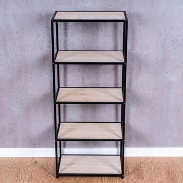 Levandeo® Standregal, Standregal H100cm Holz Eisen Schwarz Braun 5 Fächer Industrial