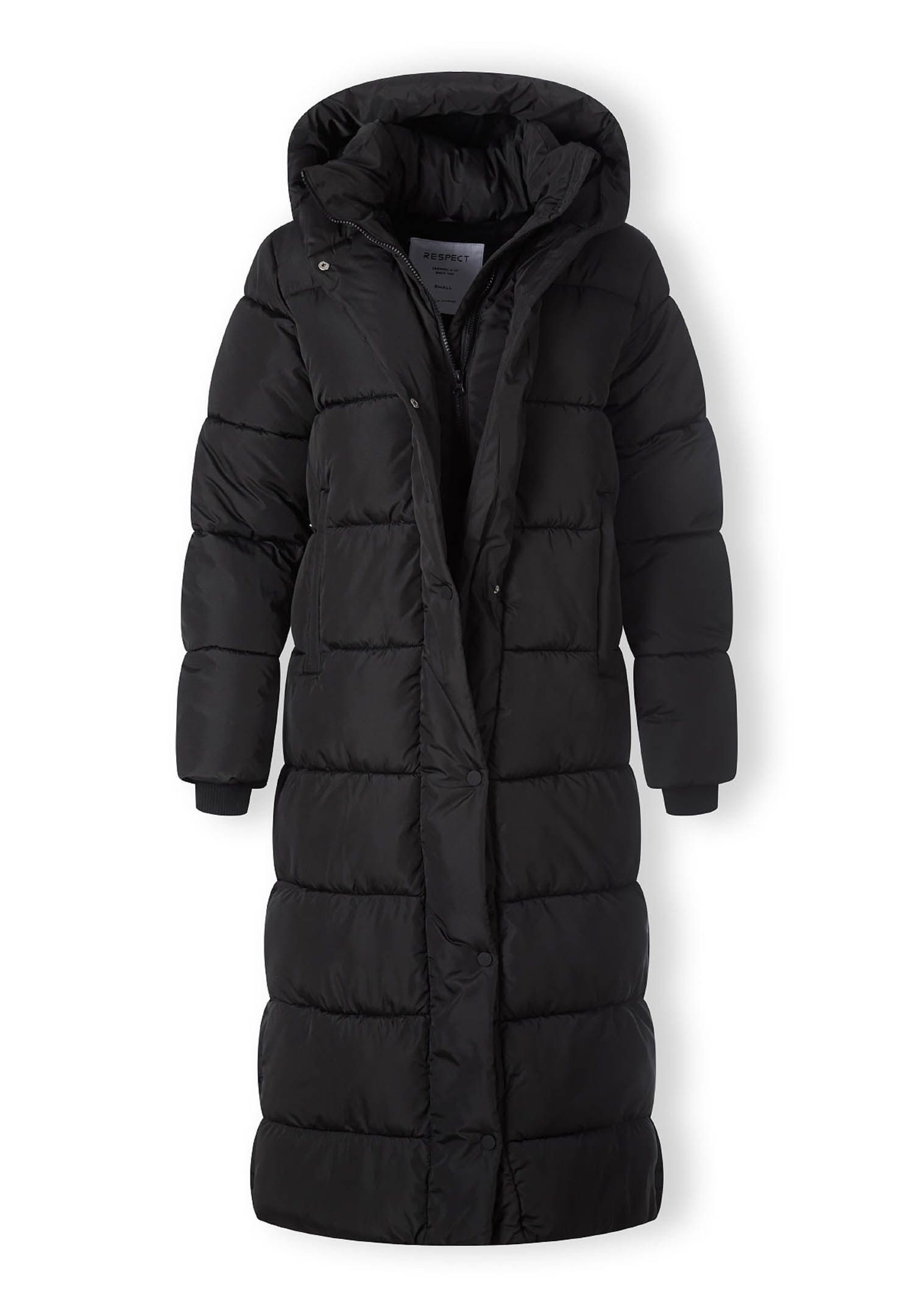 Winterjacke Langer Wintermantel mit Kapuze und Reißverschlusstaschen (XS-XXL)
