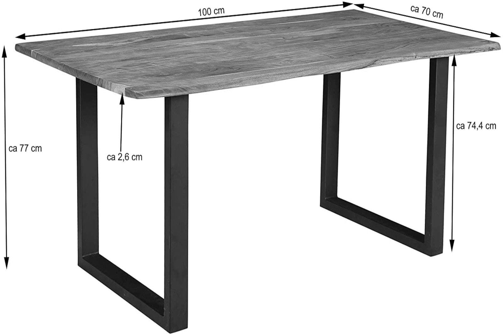 Junado® Baumkante Akazie natürliche Massivholz naturfarben Baumkantentisch Insa, 26mm