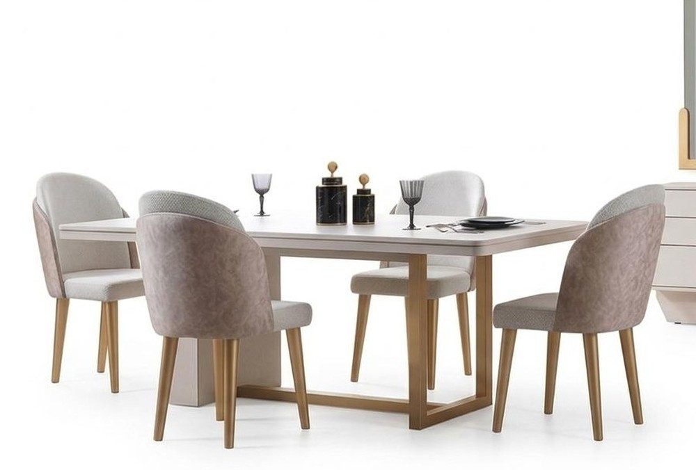 Essgruppe Beige Esszimmer Set im modernen Design mit großem Tisch und 6