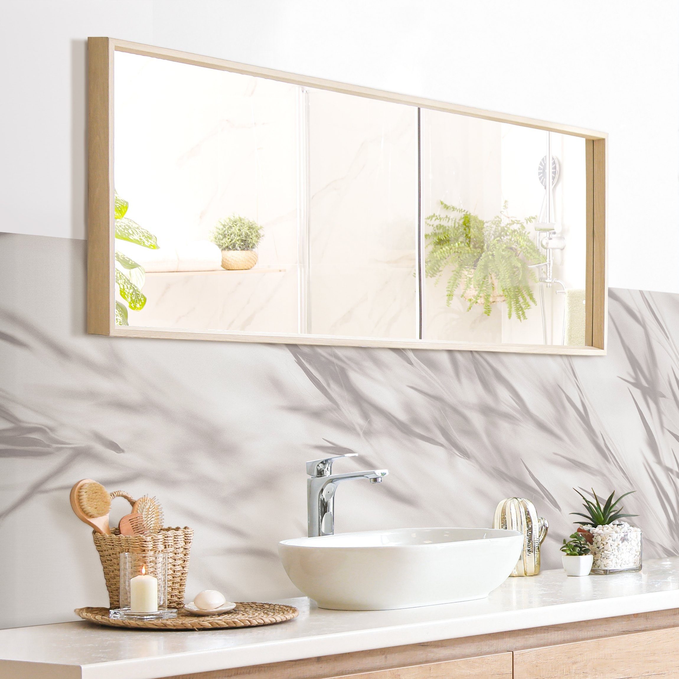 Bilderdepot24 Badrückwand beige fugenlose Wandverkleidung Bad Landhaus, (Hartfolie matt » Selbstklebend SMART 0,35 mm), wasserfestes Wandpaneel Bezauberndes Wiesengras