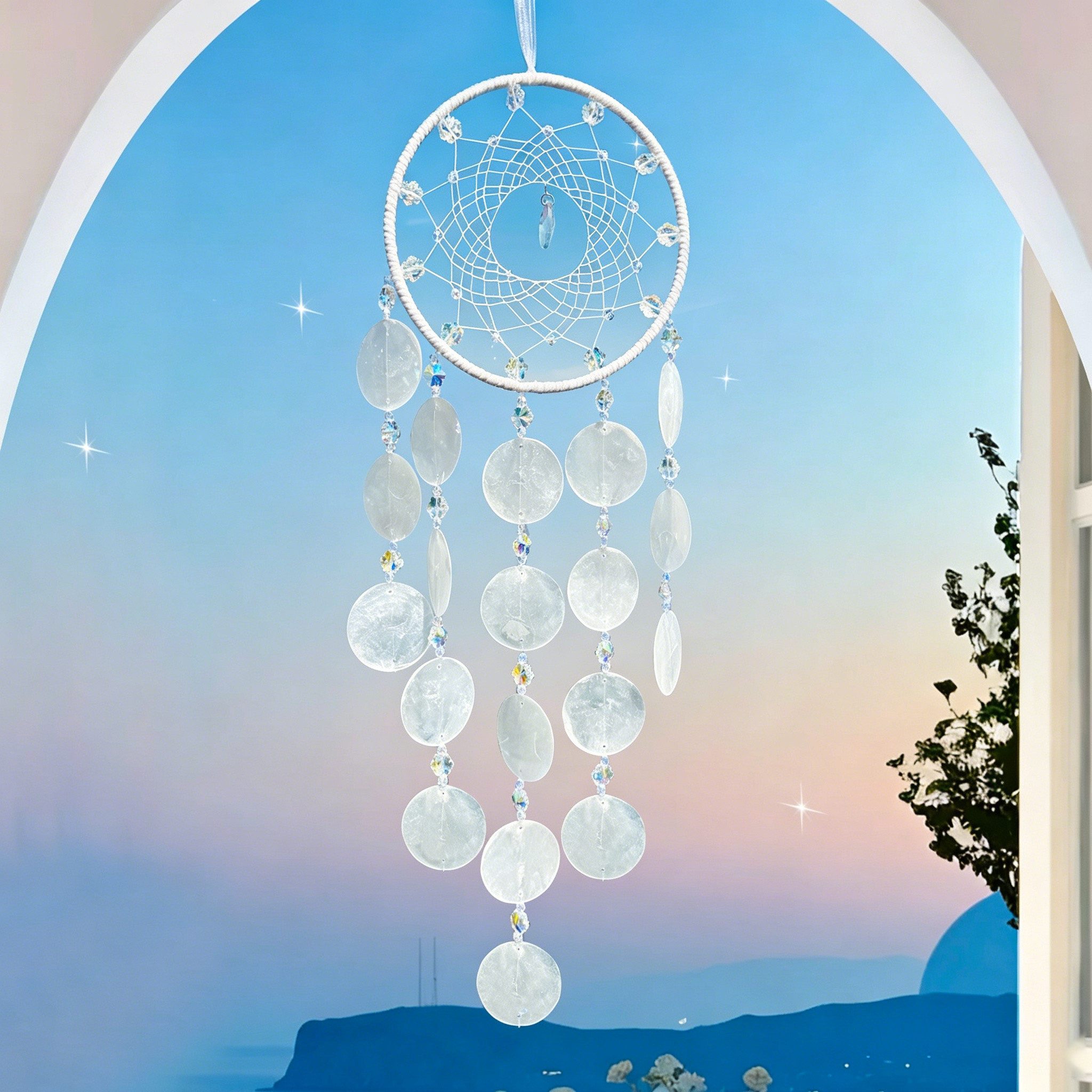 MOPUEA Windspiel Boho Hängender Traumfänger Vintage Kristall Windspiel Geode (Kristallperlen und Metallringen, 1 St., Vielseitig nutzbar für Wohnzimmer, Schlafzimmer, Balkon, Garten), mit eleganten Farben und dekorativen Elementen