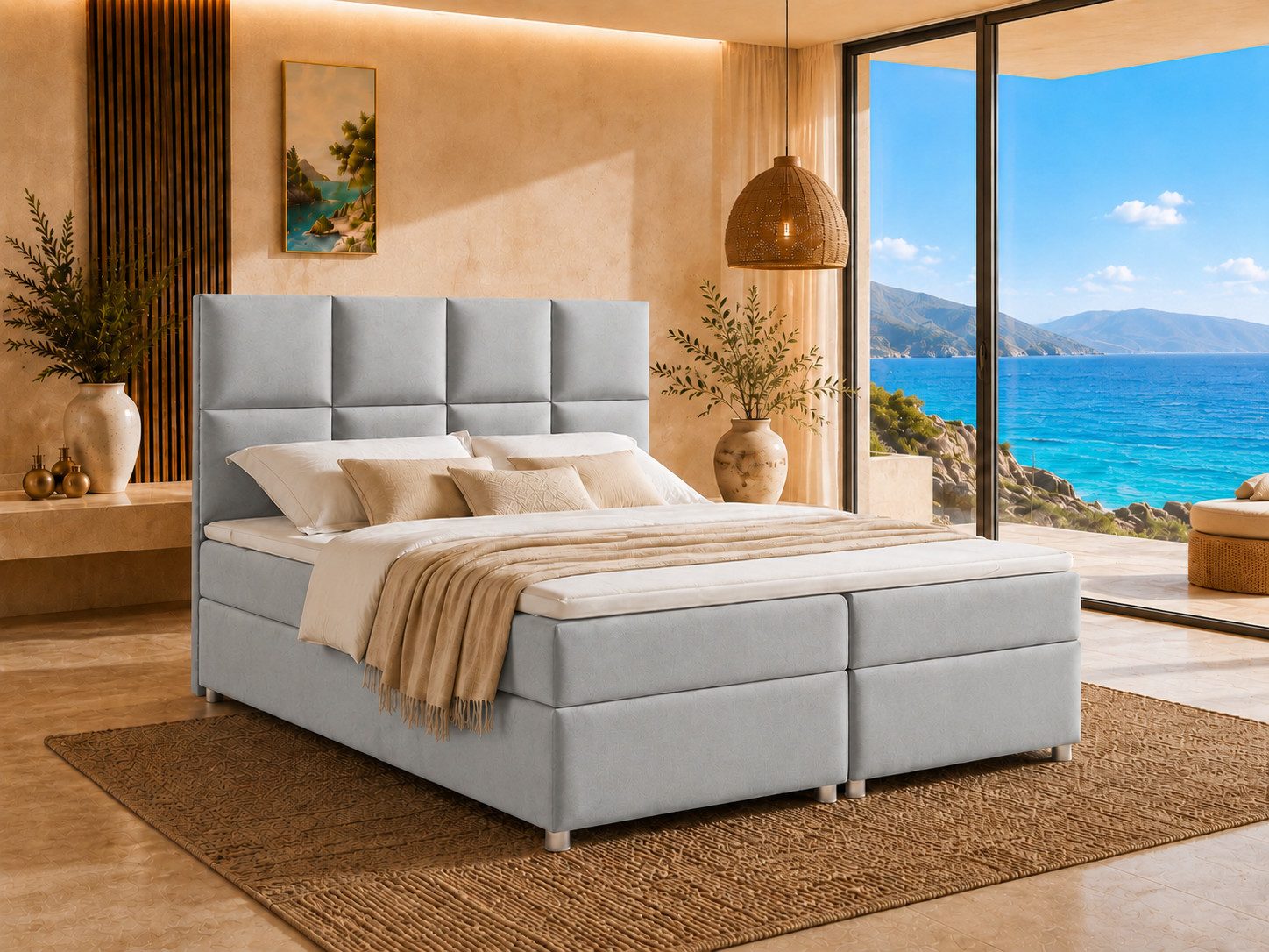 Best for Home Boxspringbett mit Stauraum Doppelbett Trinity K-2 mit 7-Zonen Komfort Topper (Polsterbett Doppelbett Boxbett mit gepolstertes Kopfteil, versch. Größen, 1-St., 140x200 160x200 180x200 200x200 cm), Handwerksqualität, TOP Preis-Leistungs-Verhältnis