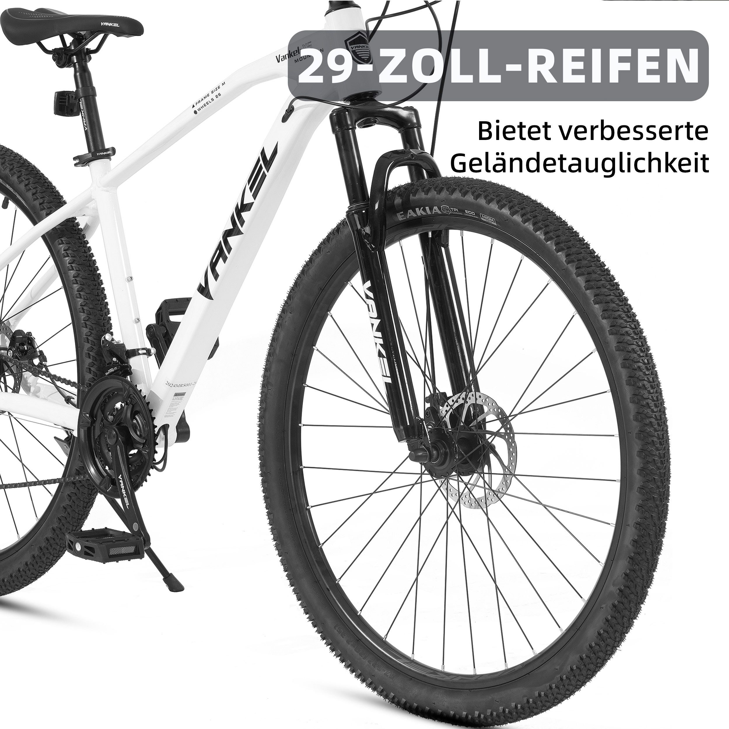 Vankel Mountainbike 29 Zoll MTB mit Aluminiumrahmen, geeignet für 165 cm-195 cm, 21 Gang, Hochwertige Alu-Rahmen, Fahrrad mit MTB Reifen und Sattel
