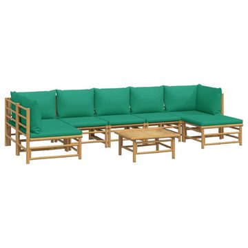 furnicato Garten-Essgruppe 8-tlg. Garten-Lounge-Set mit Grünen Kissen Bambus