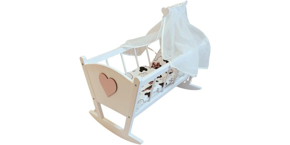 GOLDKIDS Puppenbett Holz - Baby (Puppen Bett mit, Bettwäscheset aus Baumwolle), - 53 x 33 x 32 cm