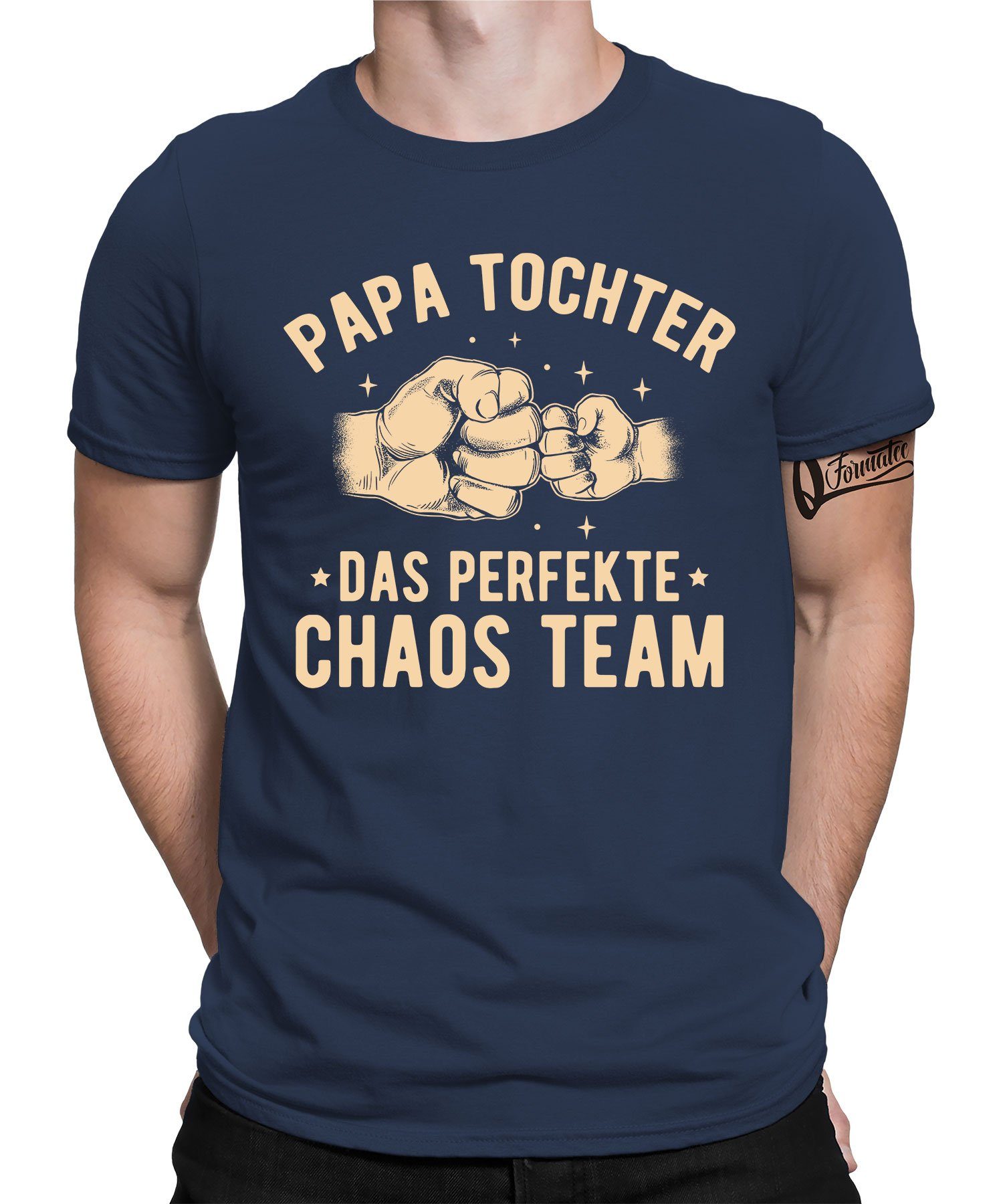 Vatertag Blau Navy Kurzarmshirt Team Papa Herren Formatee Tochter Vater - Quattro perfektes (1-tlg) T-Shirt