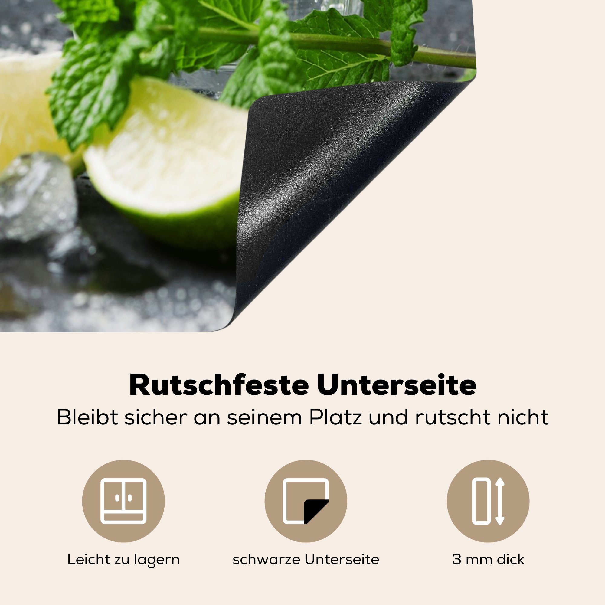 Vinyl, - Getränk cm, Weinglas Induktionsschutz, Herdblende-/Abdeckplatte Ceranfeldabdeckung Obst, tlg), (1 59x51 MuchoWow Induktionskochfeld, -