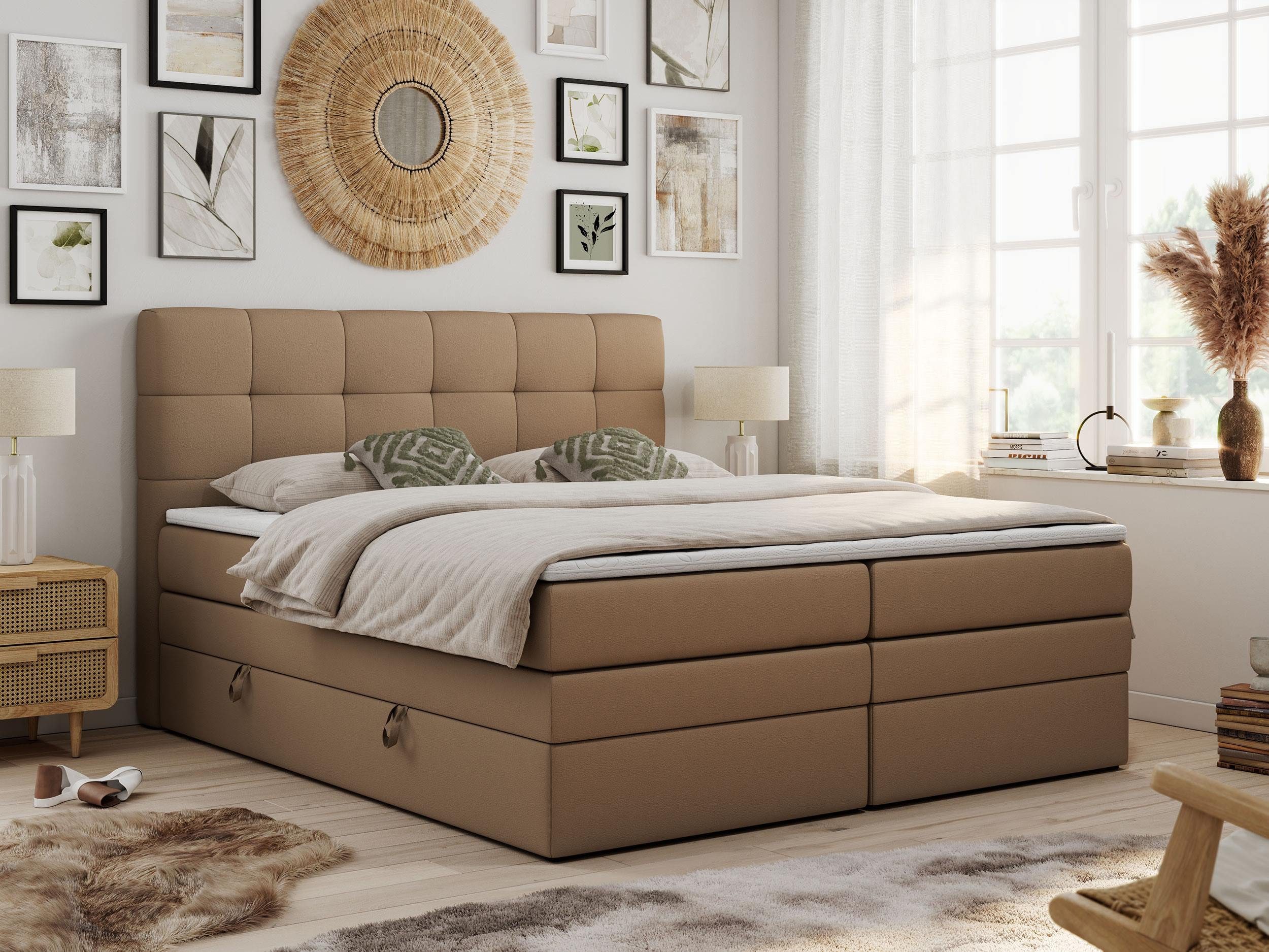 MKS MÖBEL Boxspringbett LUKA KING (King Doppelbett, Multipocket Matratzen, Topper T25/Visco, T30-Schaum), Polsterbett mit Bettkasten und fünf Matratzen