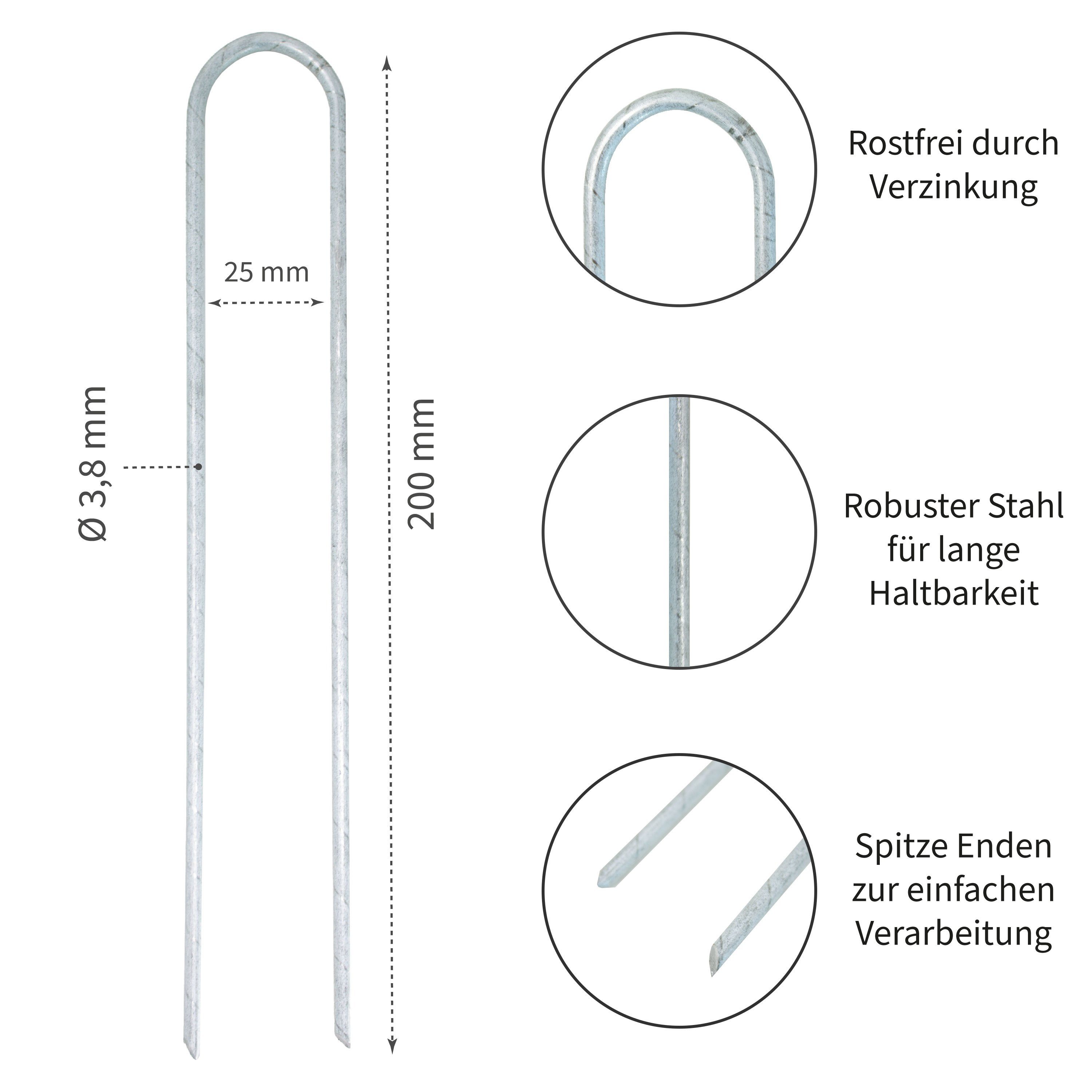 (100-St) Erdanker ToCi Stahl verzinkt Zelt Heringe Ø3,8mm, Sets 200x25mm Bodenanker Bodenanker