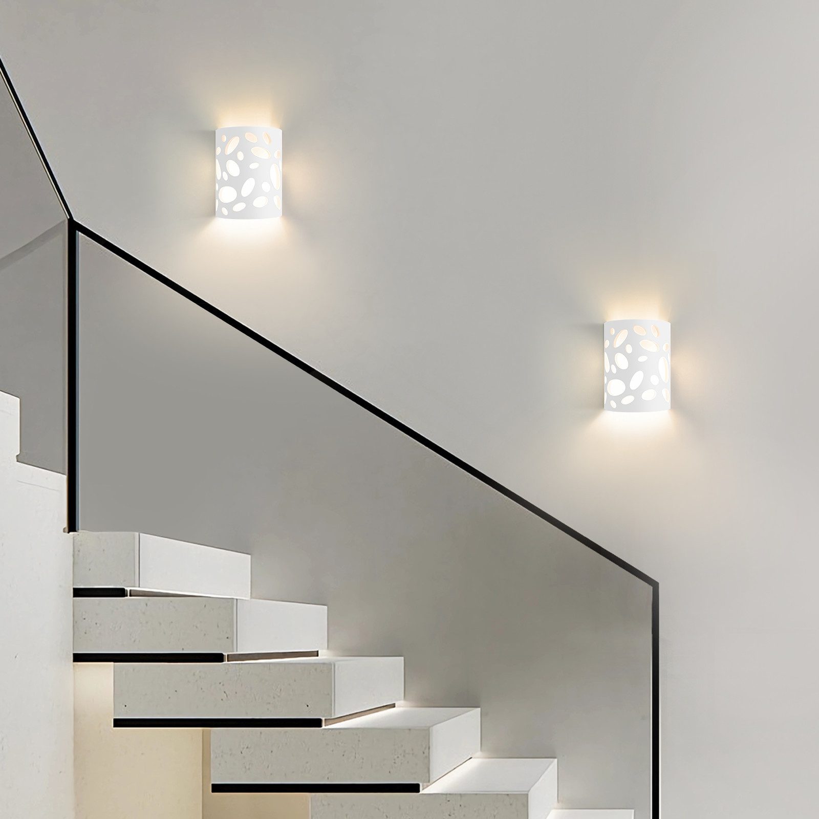 ZMH Wandleuchte Innen Modern Gipsleuchte E14 Weiß Wandlampe für Wohnzimmer Küche, Hochwertiges durchbrochenes Design, ohne Leuchtmittel, Up und Down Wandlicht f – Bild 5 von 5