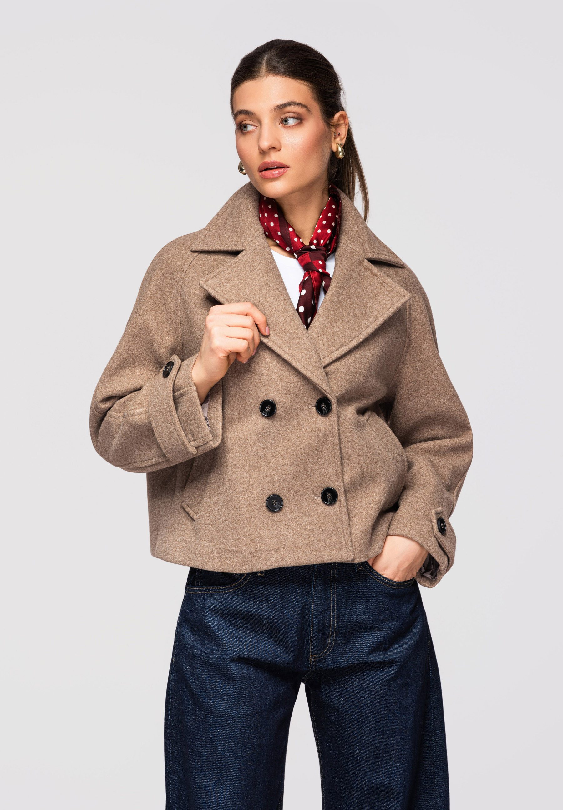 OMBRE Trenchcoat Kurzer Damenmantel im Peacoat-Stil mit leichtem Oversize-Schnitt Damen-Übergangsmantel im Peacoat-Stil