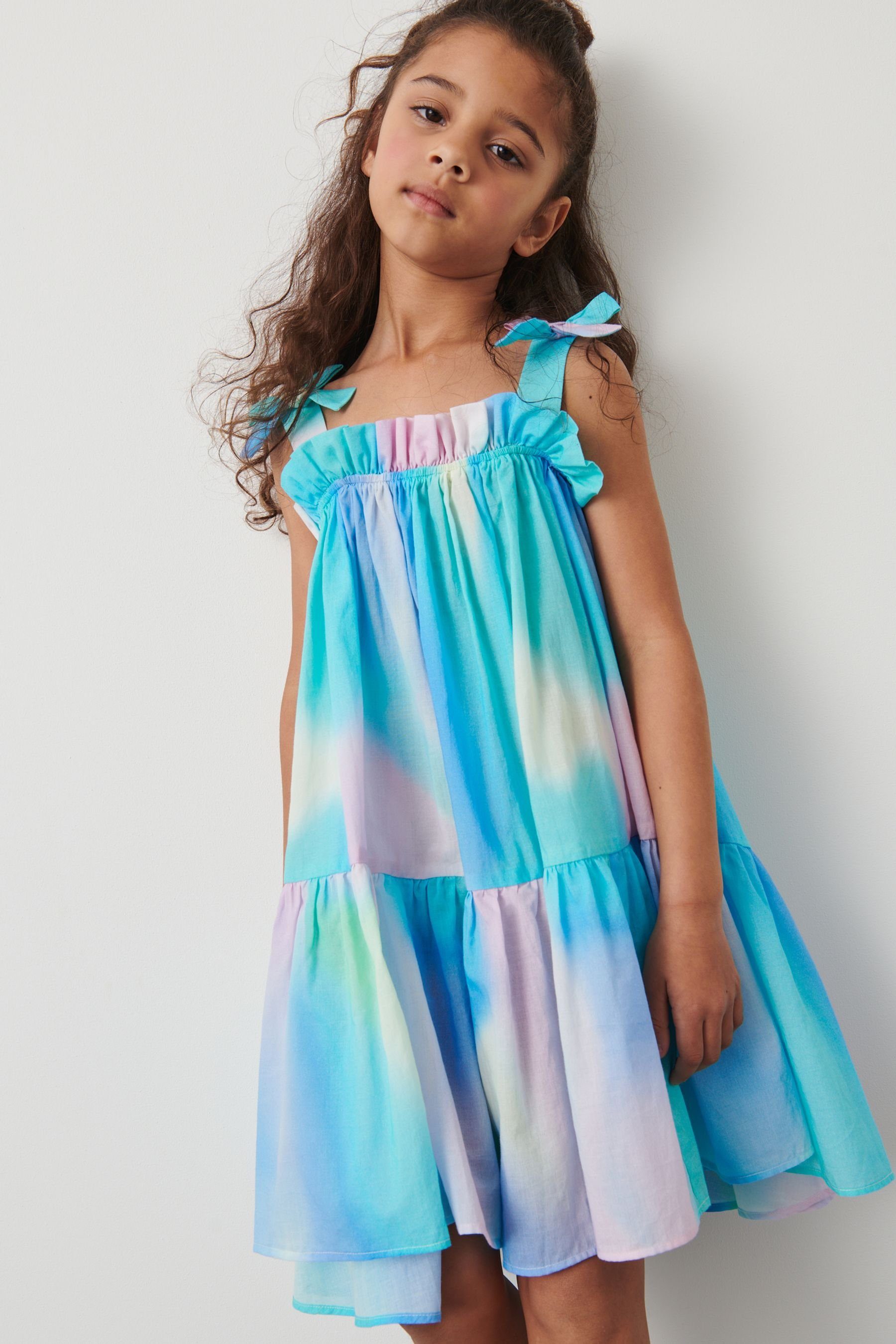 Next Sommerkleid Kleid mit Trägern Blue/Pink (1-tlg) Tie-Dye gebundenen