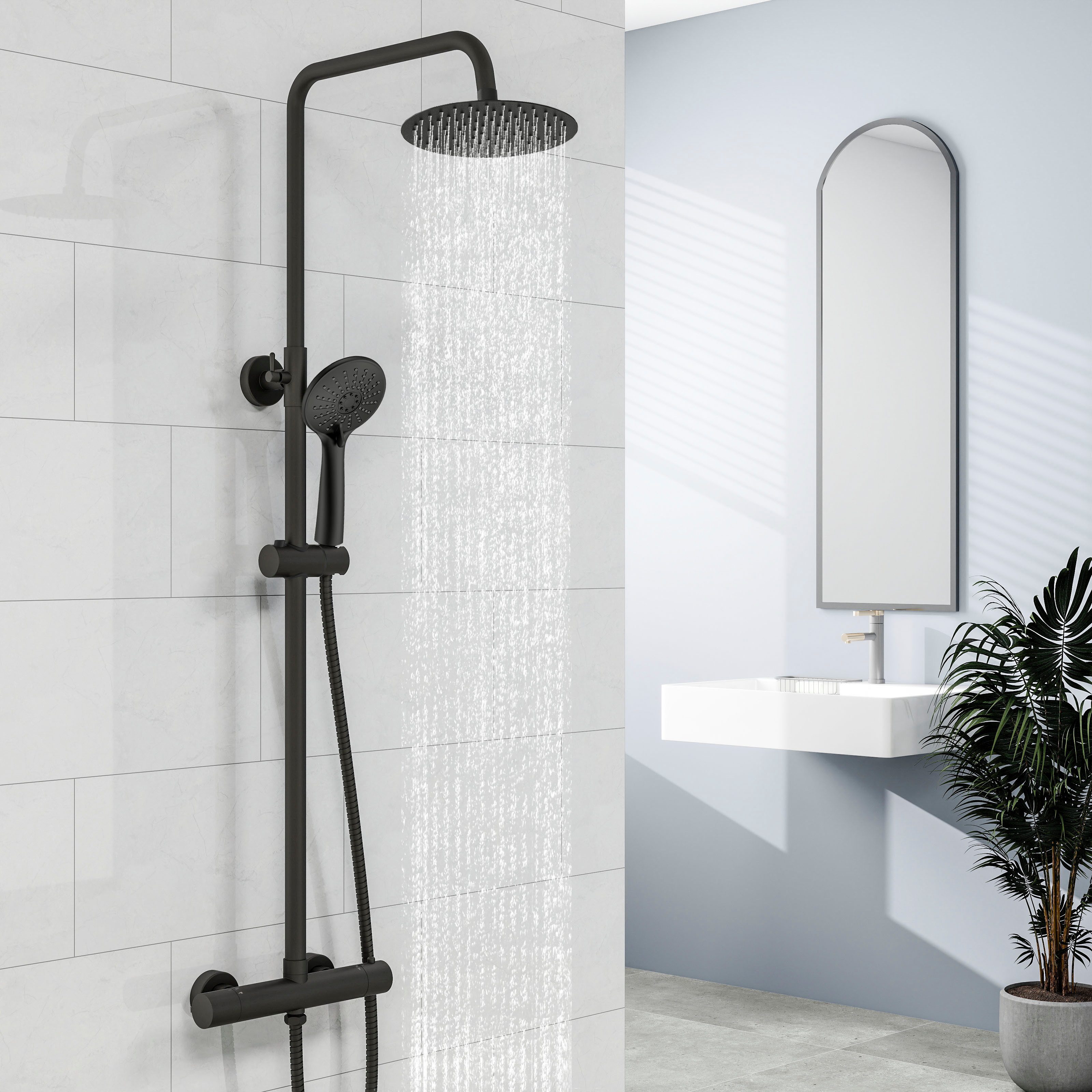 duschspa Duschsystem Regendusche mit Thermostat Edelstahl 8 Zoll Regenduschkopf, 2 Strahlart(en), 3 Strahlarten Handbrause