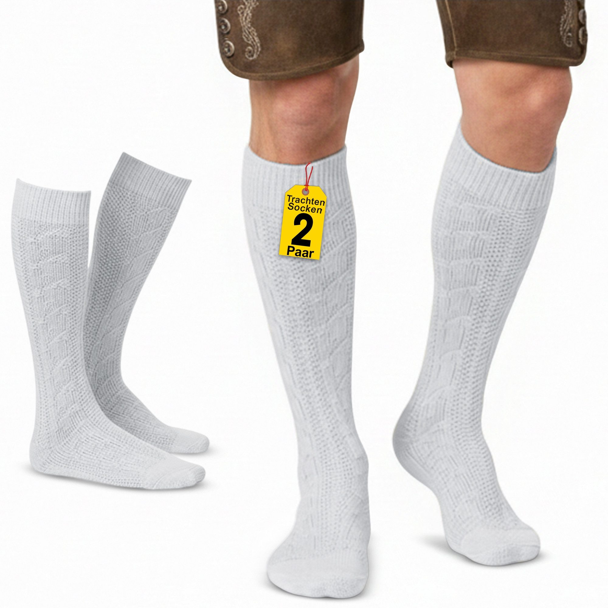 German Wear Trachtensocken GW200 2xPaar AMZ (2er-Pack) Trachtensocken Trachtenstrümpfe Zopfmuster 40cm