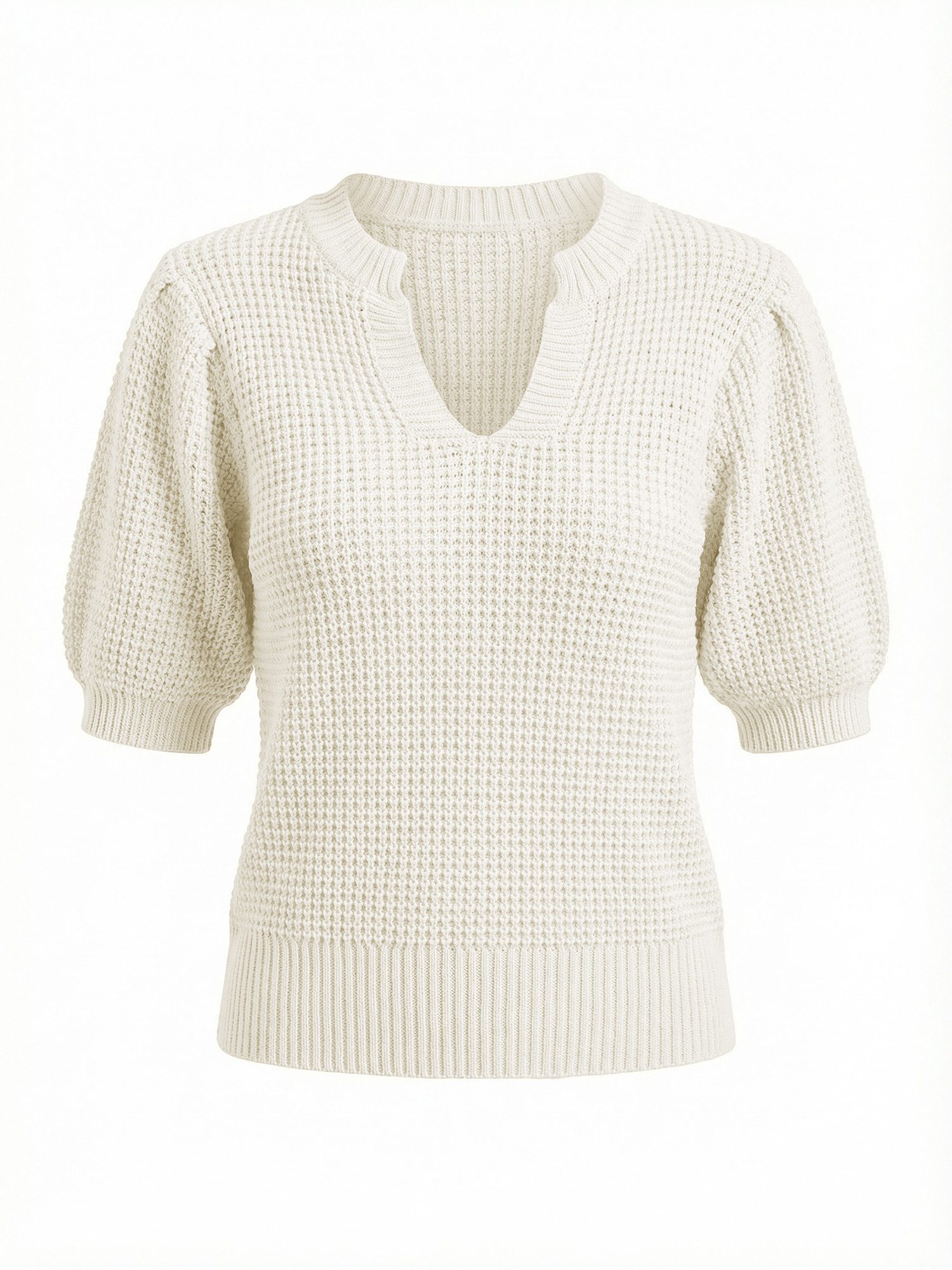 Imily Bela Kurzarmpullover Damen Waffelstrickpullover mit Puffärmeln (Packu günstig online kaufen