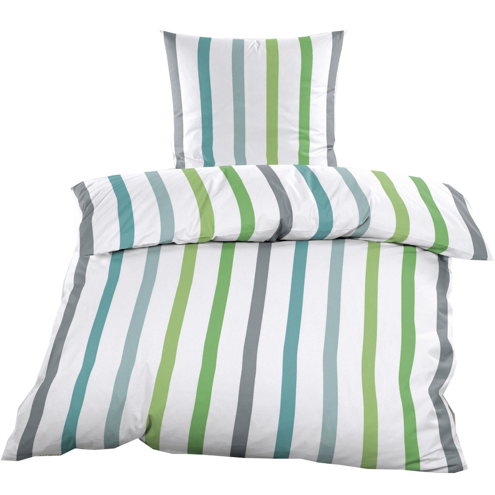 Casa Colori Bettwäsche Renforce Ganzjahres Bettgarnitur 135x200 cm, Renforce, 2 teilig, Weiß Türkis Grün Gestreift