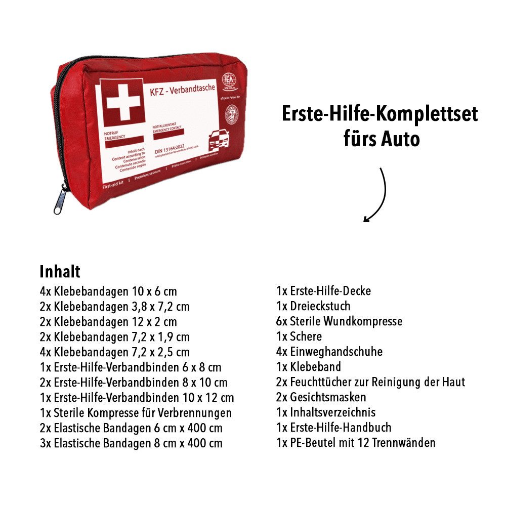IEA Medical Erste-Hilfe-Set IEA Medical Verbandskasten Auto - DIN13164, (Komplettset, 45 St), Komplettset, Unfallhilfe für PKW & LKW, inkl. Erste-Hilfe-Handbuch