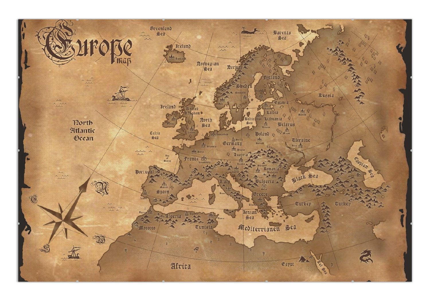 Wallario Poster, Alte Weltkarte Karte von Europa in englisch, in verschiedenen Ausführungen