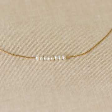 Brautkrone Perlenkette Halskette mit Süßwasserperlen Perlenhalskette Hochzeit, Edelstahl, 8 kleine Süßwasserperlen