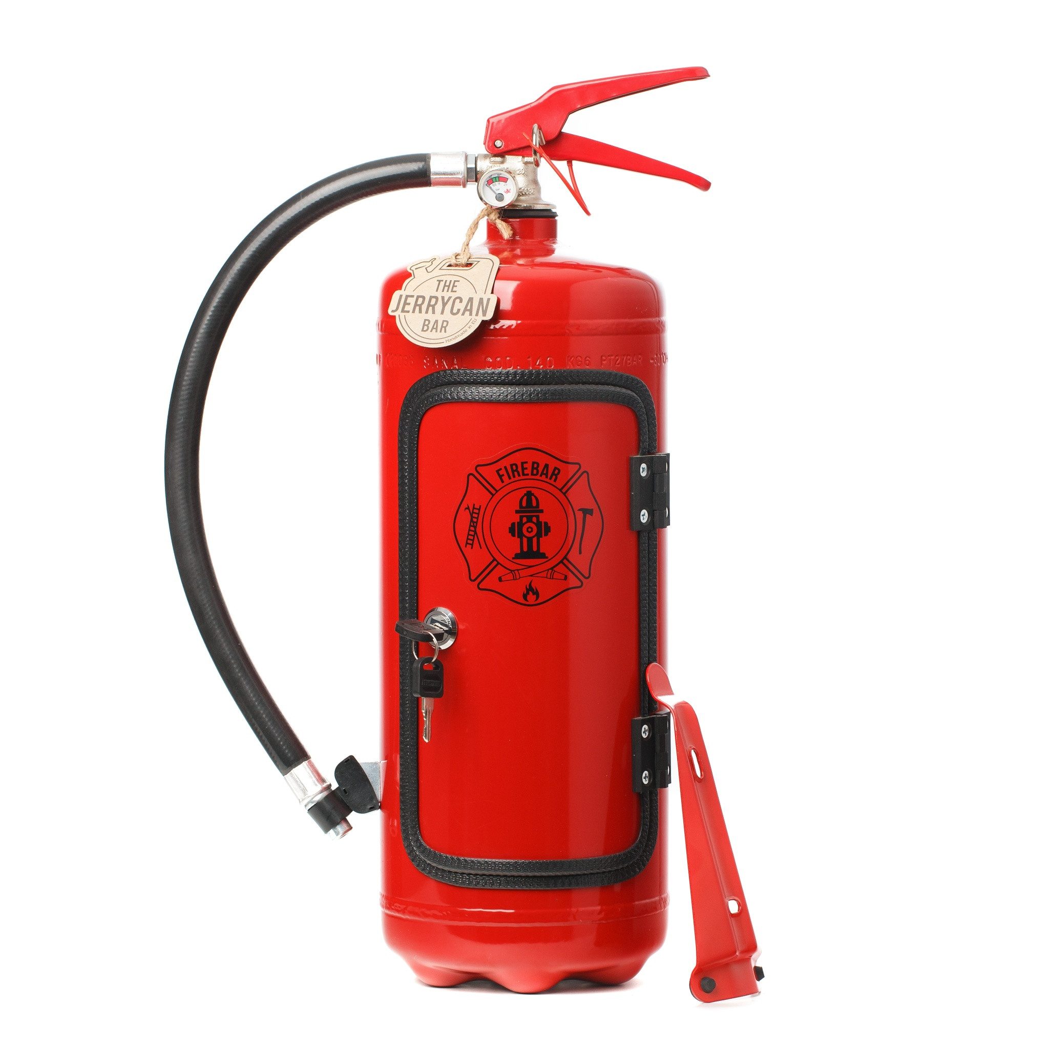 Deggelbam Flaschenregal Die Firebar - Originaler Feuerlöscher umgebaut zu einer Minibar!, Perfekt als Weihnachtsgeschenk, Geburtstagsgeschenk, zum Vatertag als Dekoration für die Bar und Hausbar, Handgemacht - Jedes Stück ein Unikat