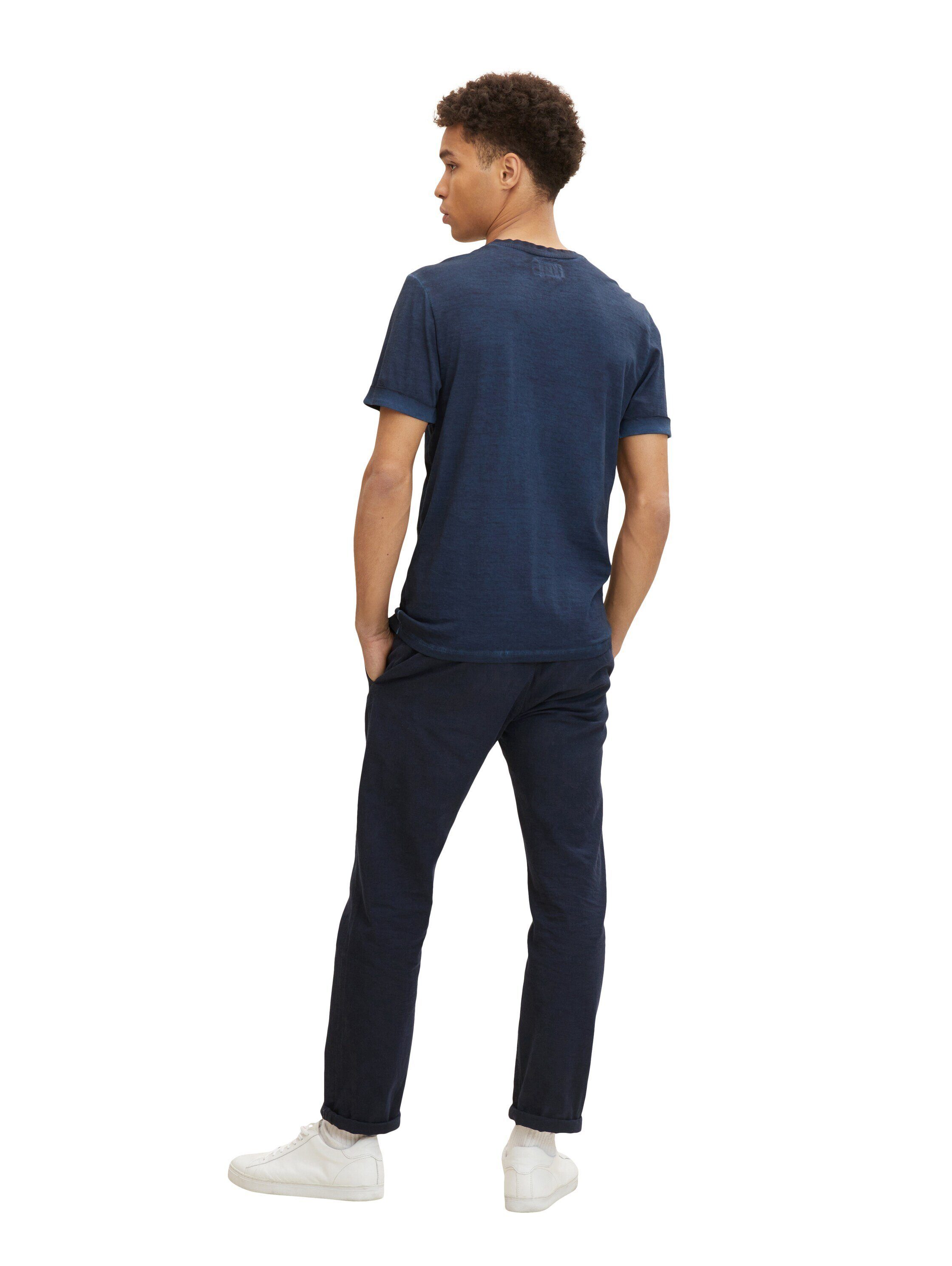 mit Logo Shirt TAILOR blau TOM T-Shirt V-Ausschnitt Print und T-Shirt