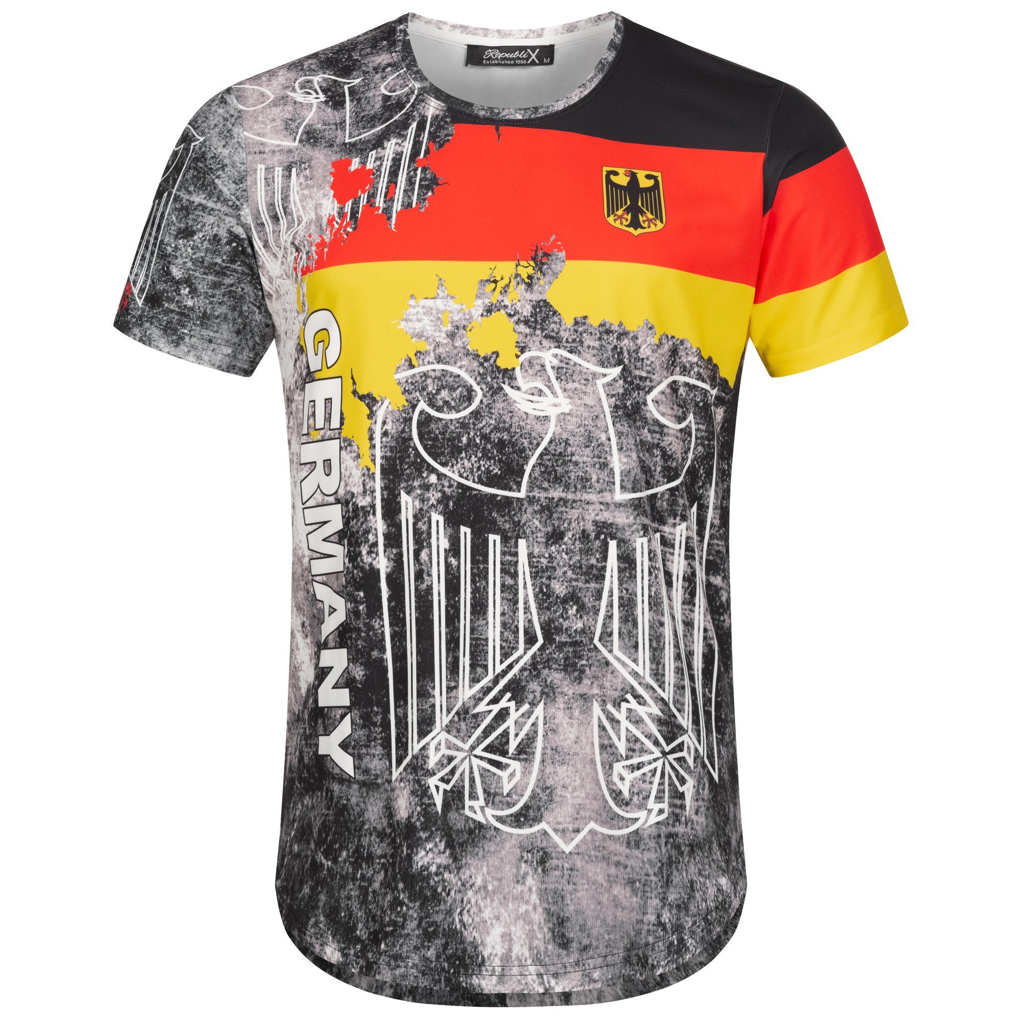 REPUBLIX T-Shirt Crew Länder Rundhalsausschnitt mit EM Oversize Deutschland Shirt Herren WM Schwarz FAN Neck
