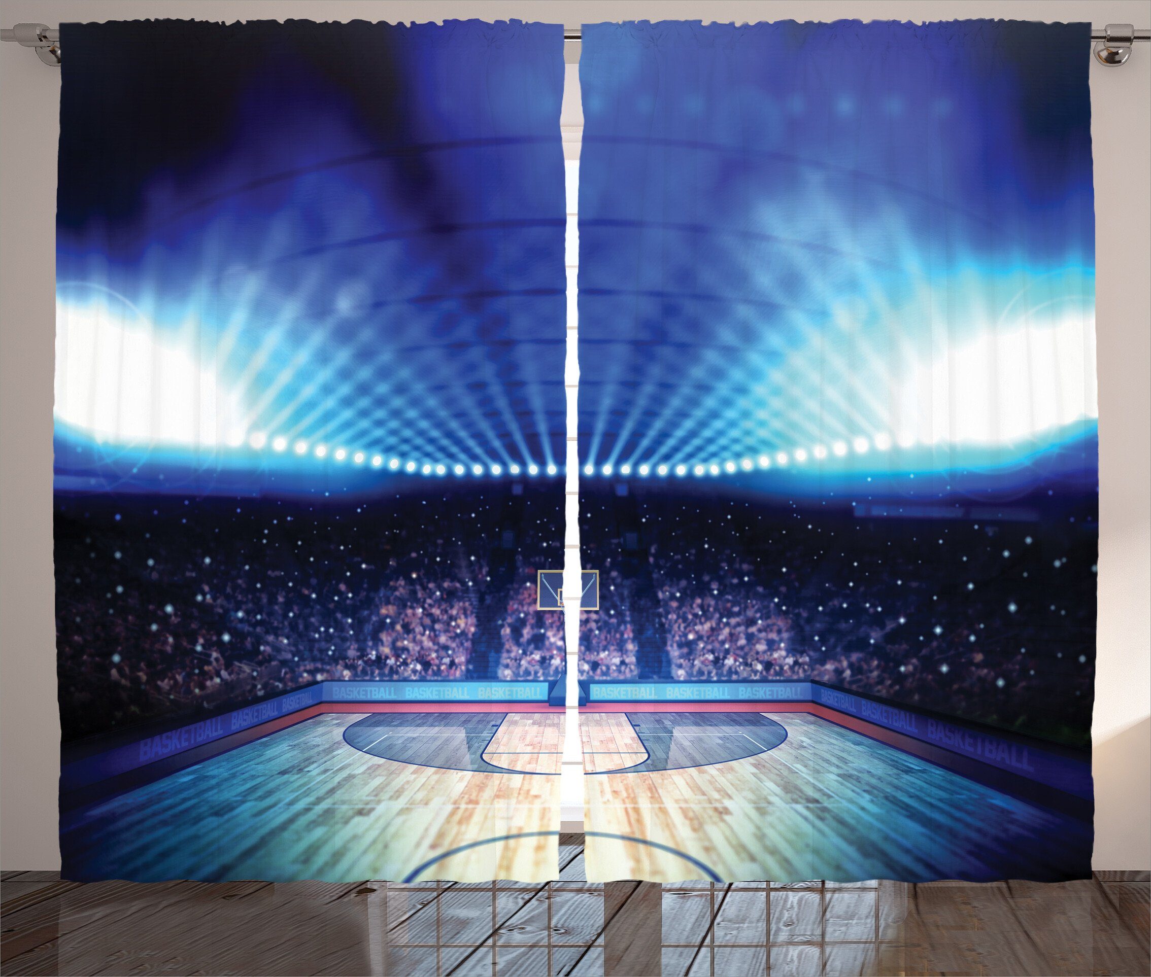 Gardine Schlafzimmer Kräuselband Vorhang mit Schlaufen und Haken, Abakuhaus, Sport Basketball Arena Spiel