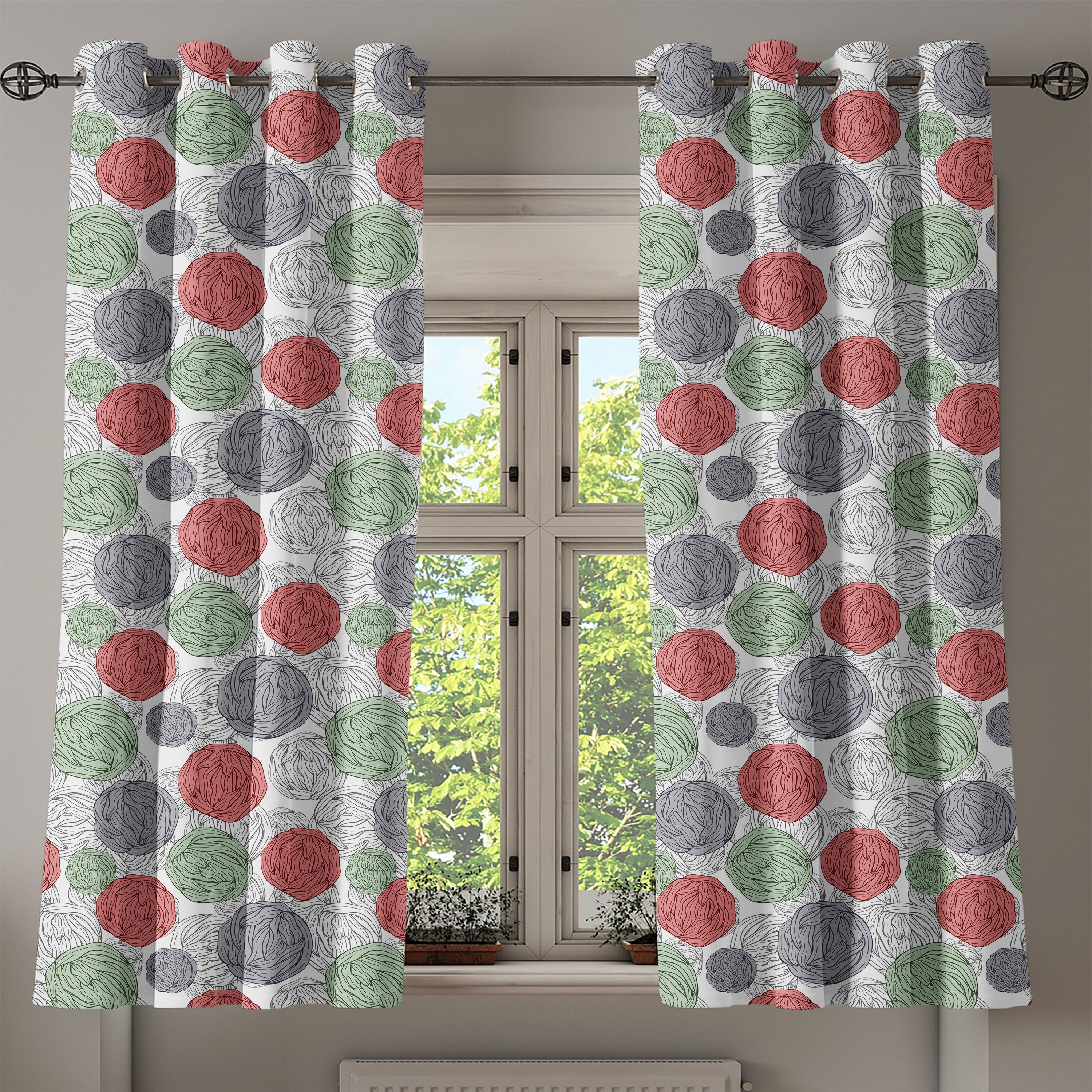 Dekorative für Retro Schlafzimmer Abakuhaus, Weinlese 2-Panel-Fenstervorhänge Wohnzimmer, Stricken Balls Gardine