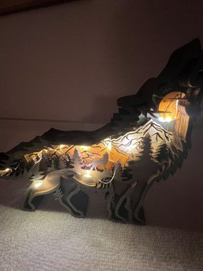 Stelby Tierfigur Dekoration Holzmodell Wolf mit Led Lichtern