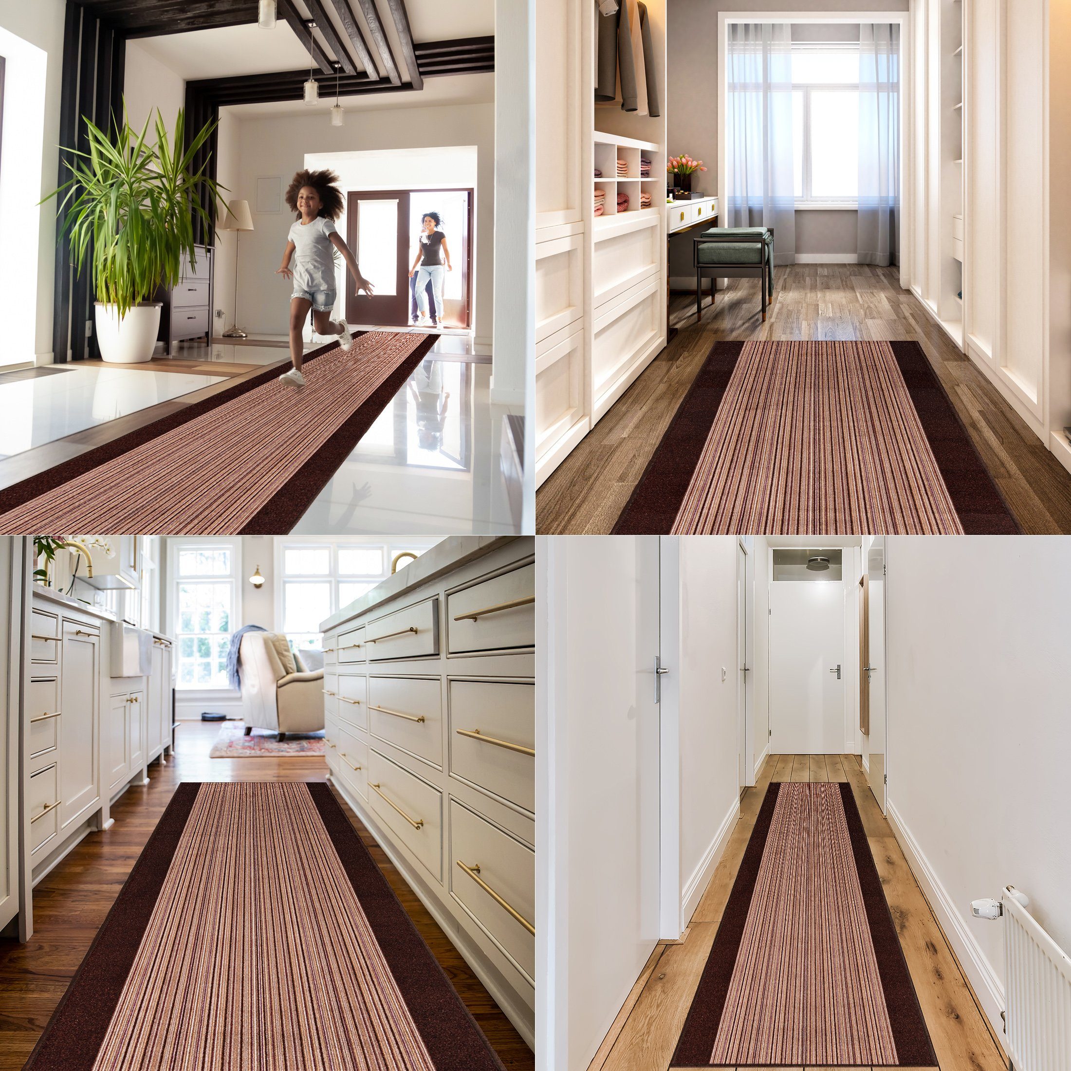 Mazovia Läufer Läufer Teppichläufer Brücke - Vorzimmer Küche - Braun, 80 x 100 cm, Kurzflor, Rutschfest, Meterware, Verschiedene Größen