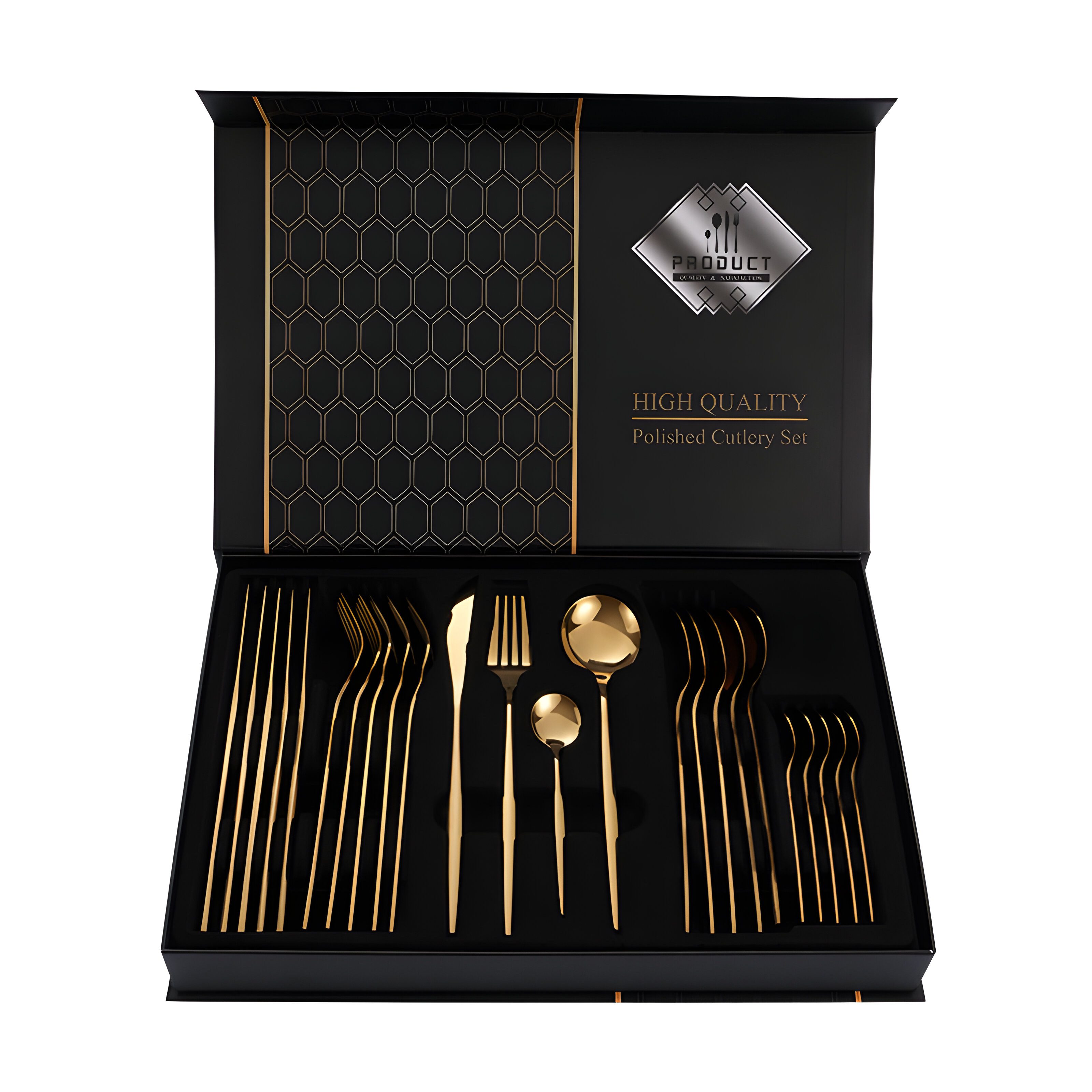 Rungassi Besteck-Set Premium Besteck-Set Gold 6 Personen 24-tlg Edelstahl Essbesteck