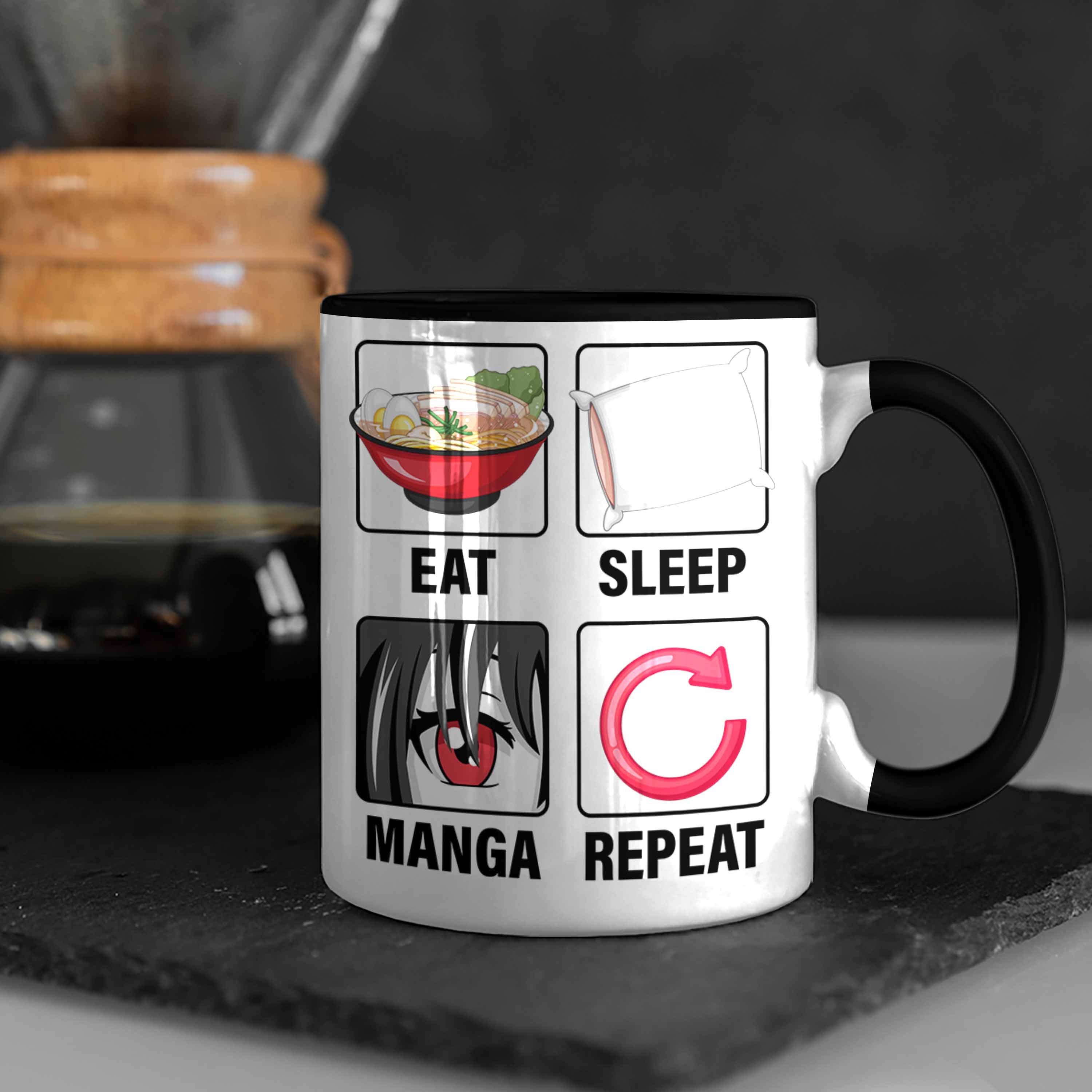 Eat Geschenk Manga Tasse Liebhaber Trendation Geschenkidee Repeat Schwarz Manga Sleep Tasse