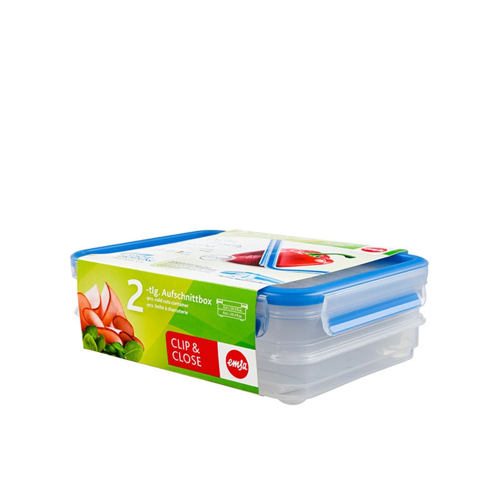 2x Frischhaltedose Aufschnittbox 0,6 Liter Kunststoff Close, Emsa Clip