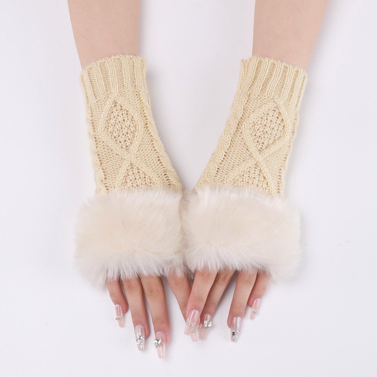 Damen Beige Für Jormftte Armstulpen Strickhandschuhe frauen Fingerlos Handschuhe,Winter Fingerlose