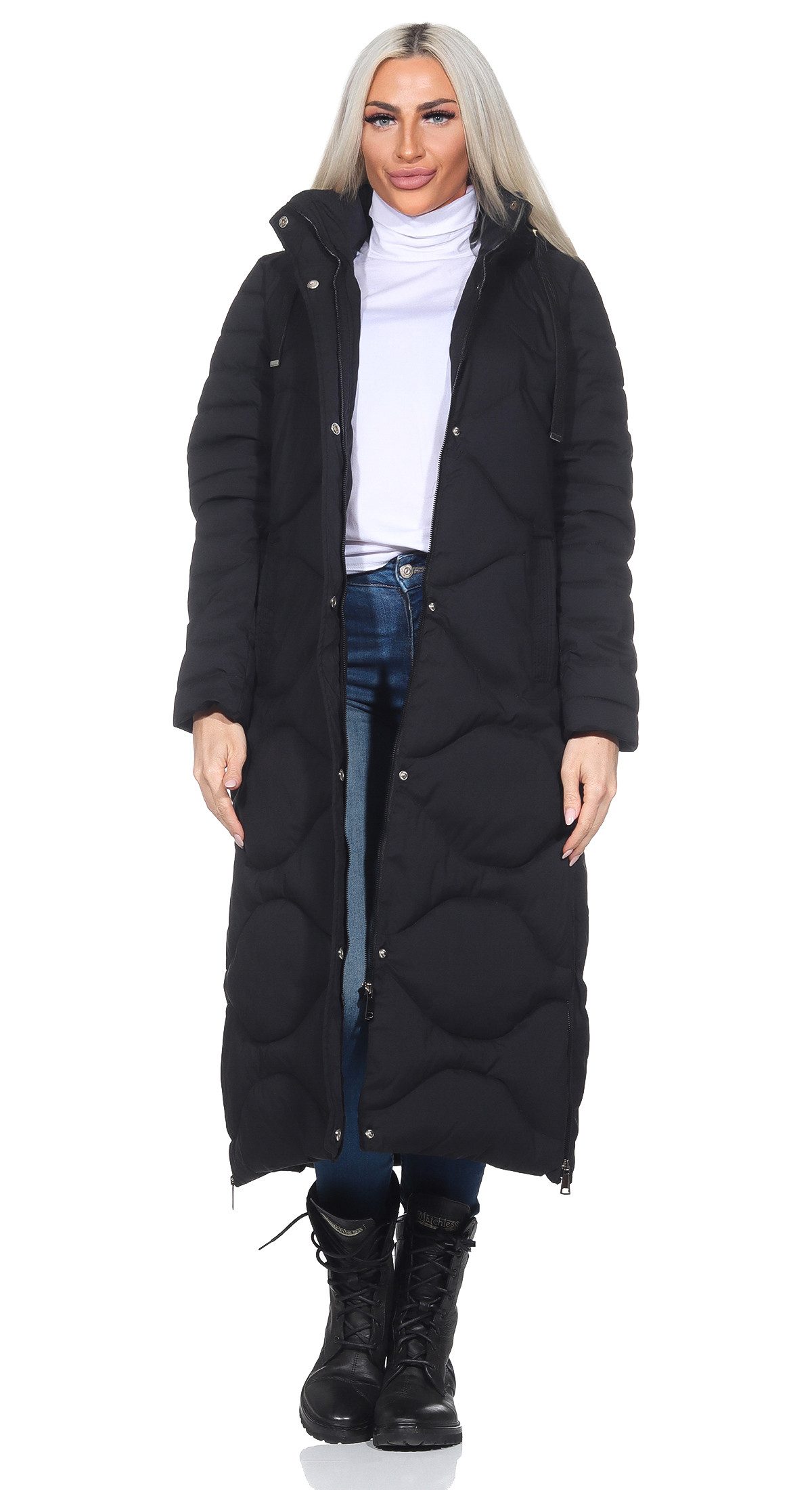 Aurela Damenmode Steppmantel Damen Wintermantel Wellen-Steppung Teilgefütte günstig online kaufen