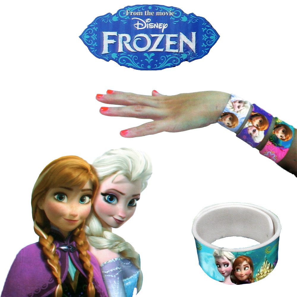 TE-Trend Wundertüte 6 Stück Frozen Slap Snap Bands Schnapp-Armband Mitgebsel, 6 tolle Eiskönigin Motive