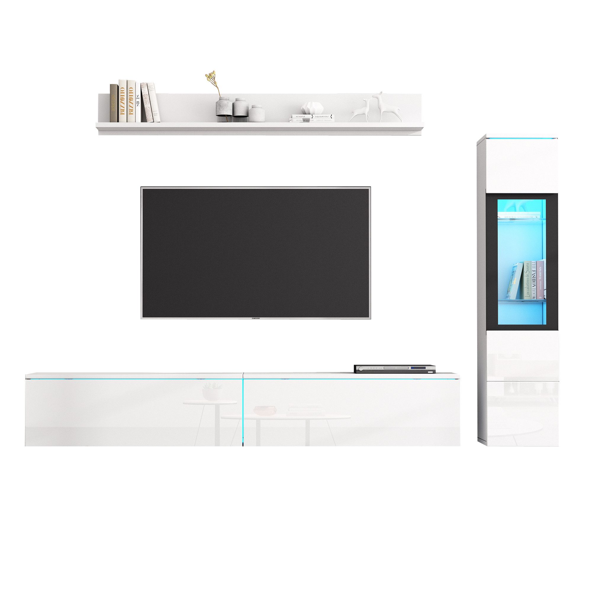 ANYSUN Wohnwand TV Wohnwand Set 3-teilig, (Spar-Set, 1 x TV Schrank, 1 x Wohnzimmer Vitrine, 1 x Hängeregal), Fronten in Hochglanz