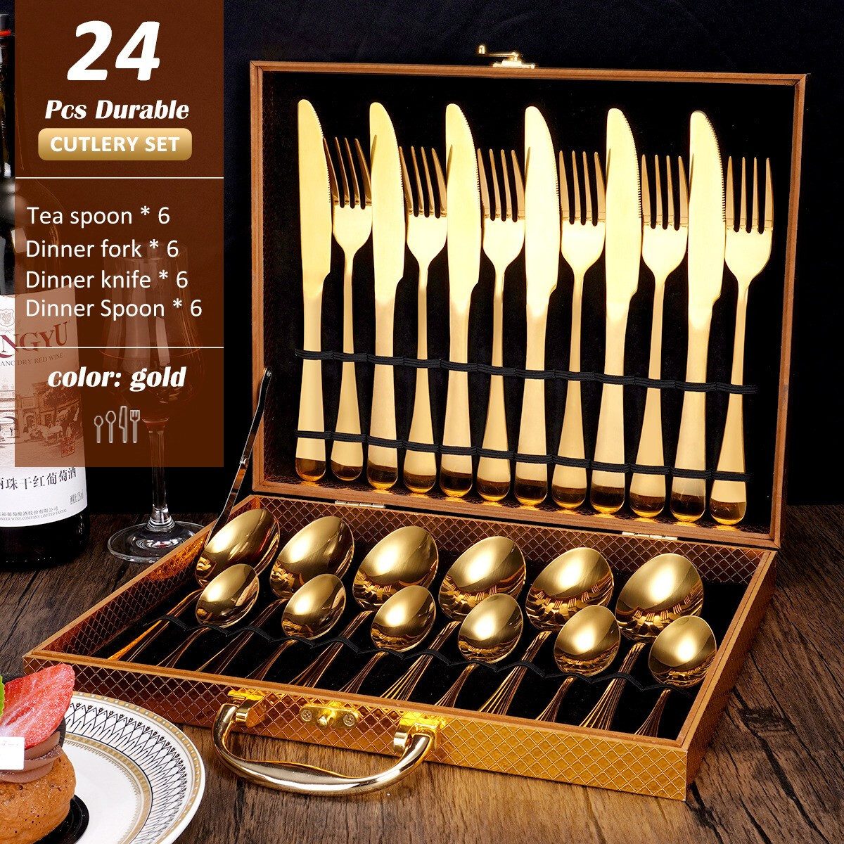 Faizee Home Besteck-Set Besteck-Set GIFT BOX Gold 24 tlg Besteck für. 6 Personen (24-tlg), Edelstahl – Bild 4 von 5