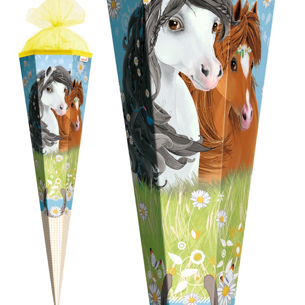 Roth Schultüte Roth Schultüte Blumenpferde eckig Schutzspitze Tüllverschluss 85cm